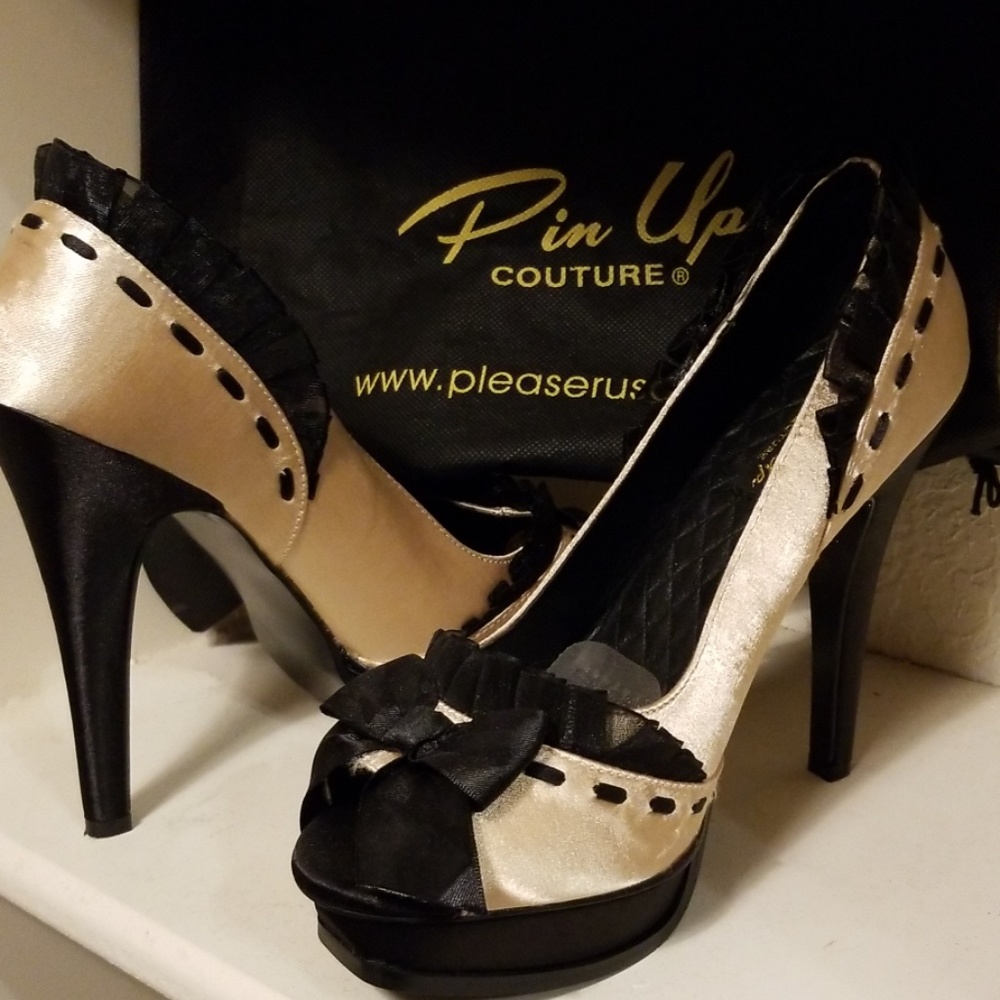 Satin Cream and Black Pin Up Couture Heels